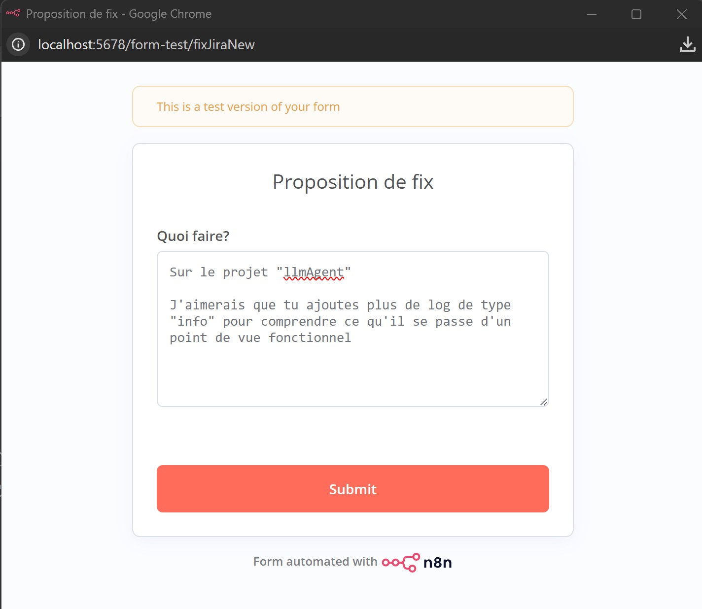 Formulaire d’entée